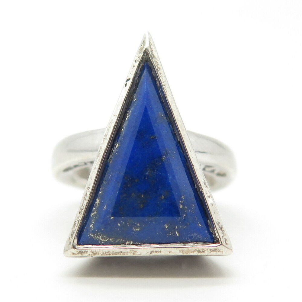 925 Sterling Silver Chuck Clemency Real Lapis Lazuli Gem Triangle Ring Size 6.5 - Picture 3 of 9